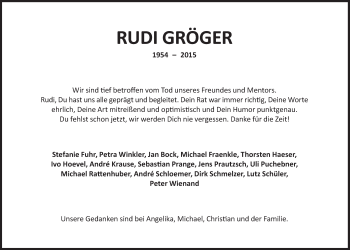 Traueranzeige von Rudi Gröger von Süddeutsche Zeitung
