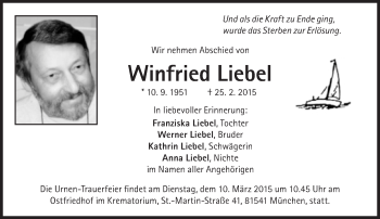 Traueranzeige von Winfried Liebel von Süddeutsche Zeitung