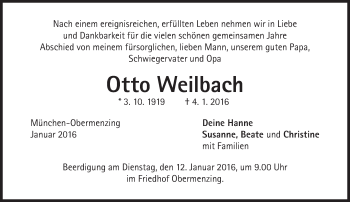 Traueranzeige von Otto Weilbach von Süddeutsche Zeitung