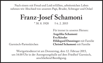 Traueranzeige von Franz-Josef Schamoni von Süddeutsche Zeitung