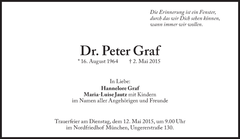  Traueranzeige für Peter Graf vom 08.05.2015 aus Süddeutsche Zeitung