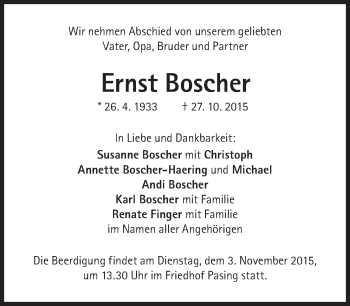 Traueranzeige von Ernst Boscher von Süddeutsche Zeitung