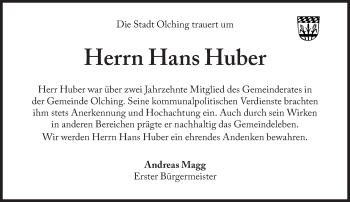 Traueranzeige von Hans Huber von Süddeutsche Zeitung