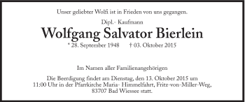 Traueranzeige von Wolfgang Salvator Bierlein von Süddeutsche Zeitung