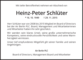 Traueranzeige von Heinz-Peter Schlüter von Süddeutsche Zeitung