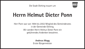 Traueranzeige von Helmut Dieter Ponn von Süddeutsche Zeitung