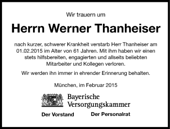 Traueranzeige von Werner Thanheiser von Süddeutsche Zeitung