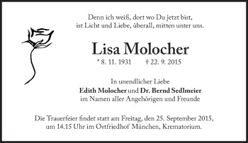 Traueranzeige von Lisa Molocher von Süddeutsche Zeitung