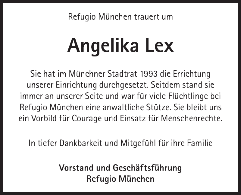  Traueranzeige für Angelika Lex vom 12.12.2015 aus Süddeutsche Zeitung