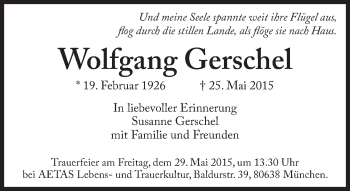 Traueranzeige von Wolfgang Gerschel von Süddeutsche Zeitung