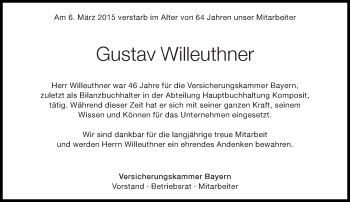 Traueranzeige von Gustav Willeuthner von Süddeutsche Zeitung