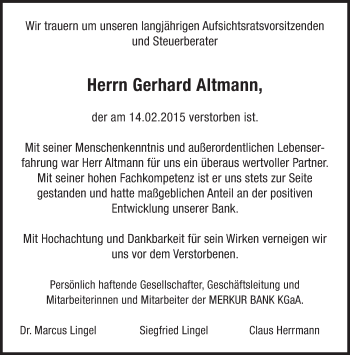 Traueranzeige von Gerhard Altmann von Süddeutsche Zeitung