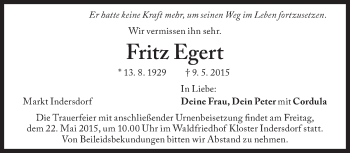 Traueranzeige von Fritz Egert von Süddeutsche Zeitung