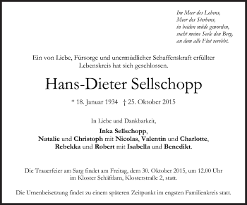 Traueranzeige von Hans-Dieter Sellschopp von Süddeutsche Zeitung