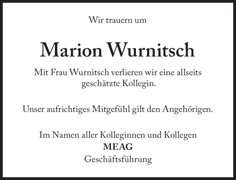  Traueranzeige für Marion Wurnitsch vom 23.06.2015 aus Süddeutsche Zeitung