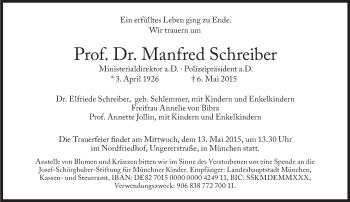 Traueranzeige von Manfred Schreiber von Süddeutsche Zeitung