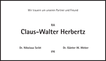 Traueranzeige von Claus-Walter Herbertz von Süddeutsche Zeitung