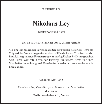 Traueranzeige von Nikolaus Ley von Süddeutsche Zeitung