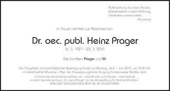 Traueranzeige von Dr. oec. publ. Heinz Prager von Süddeutsche Zeitung