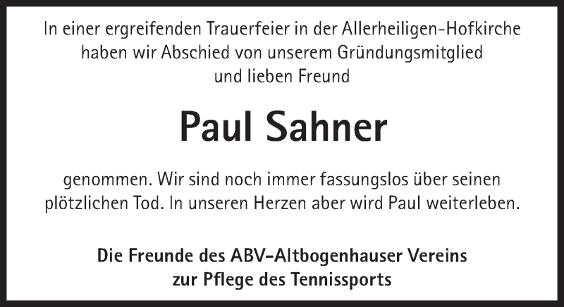  Traueranzeige für Paul Sahner vom 18.06.2015 aus Süddeutsche Zeitung