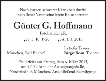 Traueranzeige von Günter Hoffmann von Süddeutsche Zeitung