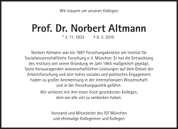 Traueranzeige von Norbert Altmann von Süddeutsche Zeitung