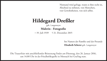 Traueranzeige von Hildegard Dreßler von Süddeutsche Zeitung