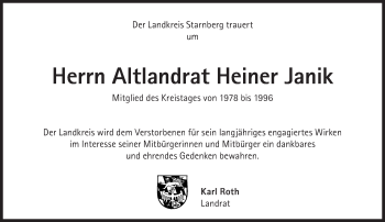Traueranzeige von Heiner Janik von Süddeutsche Zeitung