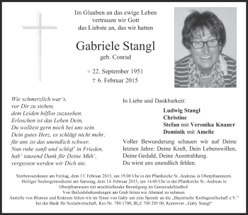 Traueranzeige von Gabriele Stangl von Süddeutsche Zeitung