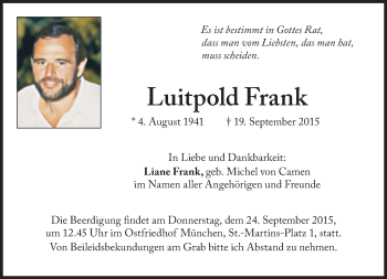 Traueranzeige von Luitpold Frank von Süddeutsche Zeitung