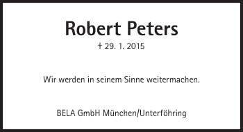 Traueranzeige von Robert Peters von Süddeutsche Zeitung