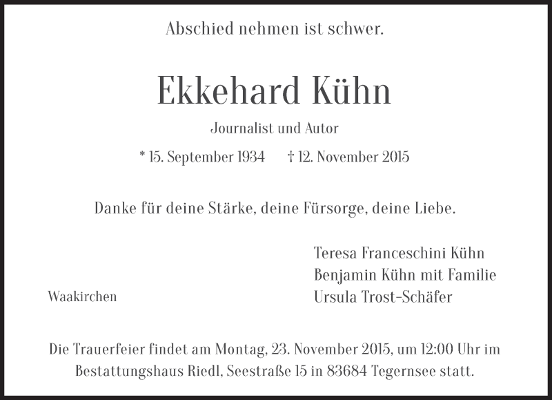  Traueranzeige für Ekkehard Kühn vom 21.11.2015 aus Süddeutsche Zeitung