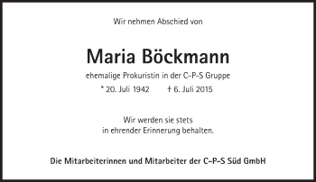 Traueranzeige von Maria Böckmann von Süddeutsche Zeitung