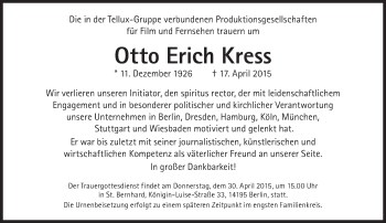 Traueranzeige von Otto Erich Kress von Süddeutsche Zeitung
