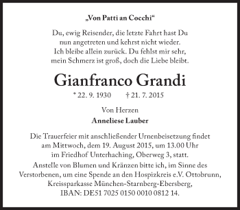 Traueranzeige von Gianfranco Grandi von Süddeutsche Zeitung