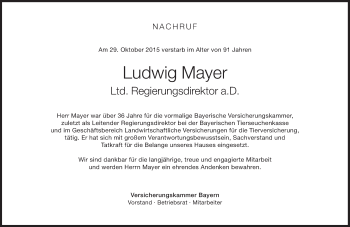 Traueranzeige von Ludwig Mayer von Süddeutsche Zeitung