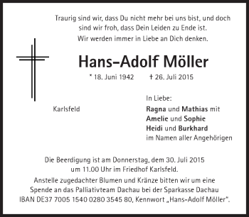 Traueranzeige von Hans-Adolf Möller von Süddeutsche Zeitung