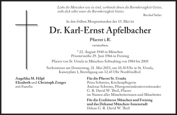 Traueranzeige von Karl-Ernst Apfelbacher von Süddeutsche Zeitung