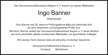 Traueranzeige von Ingo Banner von Süddeutsche Zeitung
