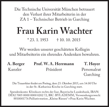 Traueranzeige von Karin Wachter von Süddeutsche Zeitung