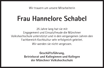 Traueranzeige von Hannelore Schabel von Süddeutsche Zeitung