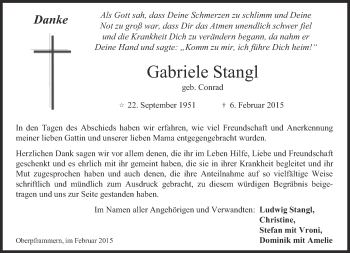 Traueranzeige von Gabriele Stangl von Süddeutsche Zeitung