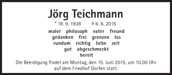Traueranzeige von Jörg Teichmann von Süddeutsche Zeitung