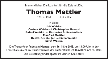 Traueranzeige von Thomas Mettler von Süddeutsche Zeitung