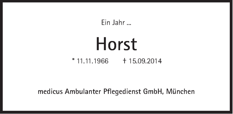  Traueranzeige für Horst  vom 15.09.2015 aus Süddeutsche Zeitung