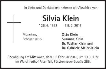 Traueranzeige von Silvia Klein von Süddeutsche Zeitung