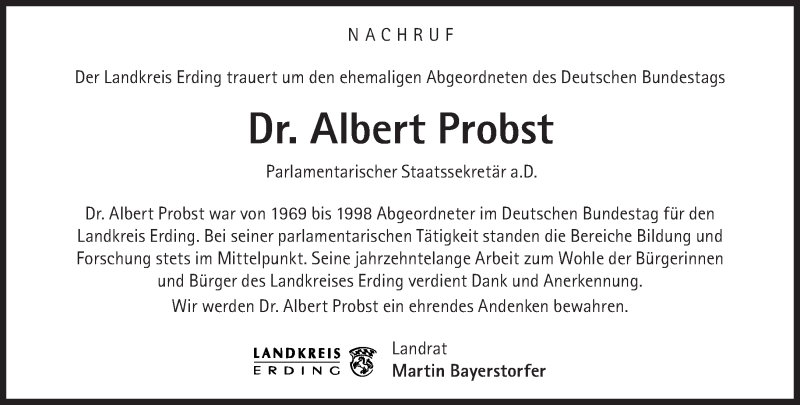 Traueranzeige für Albert Probst vom 28.03.2015 aus Süddeutsche Zeitung