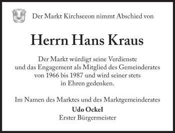 Traueranzeige von Hans Kraus von Süddeutsche Zeitung