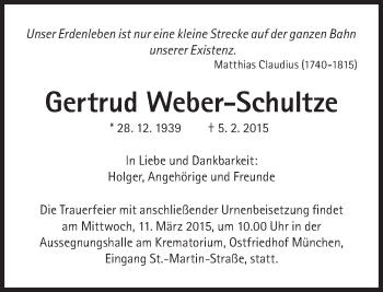 Traueranzeige von Gertrud Weber-Schultze von Süddeutsche Zeitung
