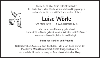 Traueranzeige von Luise Wörle von Süddeutsche Zeitung